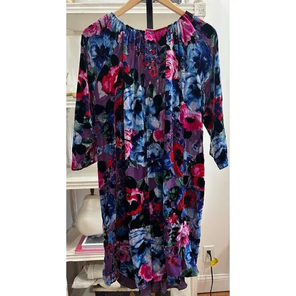 JADE Johnny Was $550 Hollis Mini Velvet Floral Dress Size Small